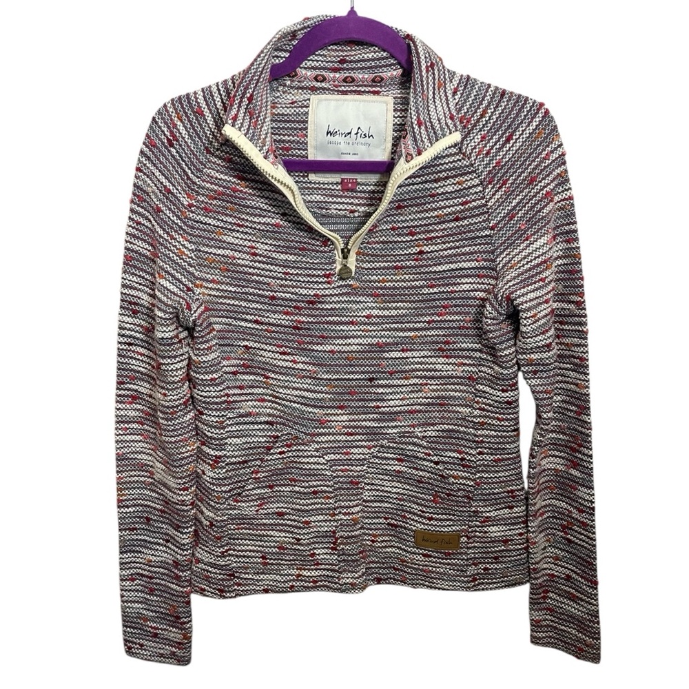 Weird Fish 1/4 Zip Pullover striped dot textured sweater